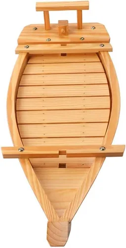 Miniatura 5 de Bandeja de madera para servir sushi barco, plato de sushi de 20.5 pulgadas para restaurante o hogar, bandeja de sushi de gran tamaño para servir