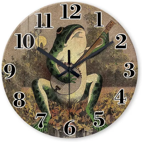 Miniatura 13 de XNM - Relojes de pared redondos rústicos para decoración de cocina y sala de 12 pulgadas, reloj de gallo de vidrio, funciona con pilas, marrón