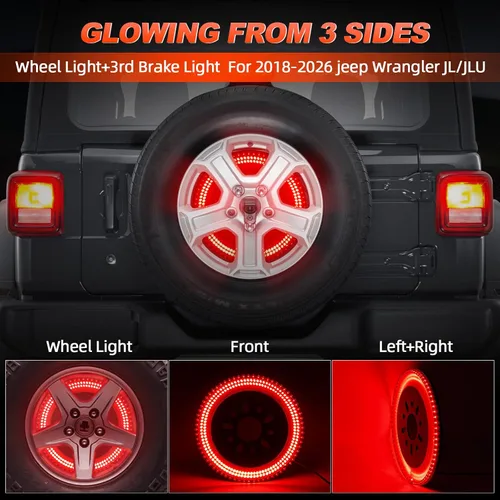 Miniatura 2 de SUPAREE Luz de freno de neumático de repuesto de 3 lados, luz LED de rueda de 400 PCS, tercera luz de freno Plug-N-Play que se ajusta para Jeep JL