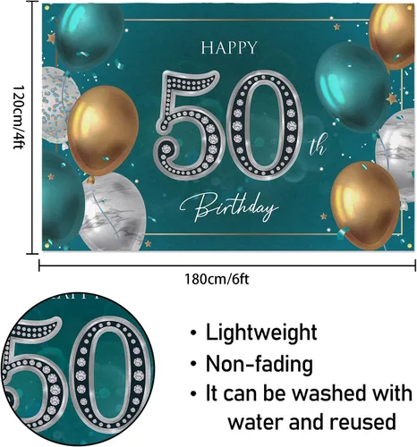 Miniatura 2 de HAMIGAR Fondo de pancarta de feliz cumpleaños 50 de 6 x 4 pies, decoraciones de cumpleaños de 50 años, suministros de fiesta para mujeres y hombres
