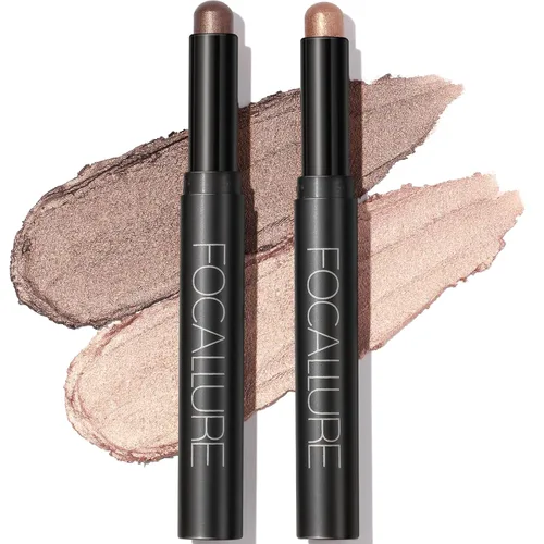 Miniatura 10 de FOCALLURE 2 unidades de sombra de ojos en barra crema, lápiz de sombra de ojos iluminador, juegos de sombra de ojos con fórmula a prueba de arrugas