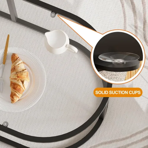 Miniatura 4 de Mesa de café Wolawu Mesas de café de vidrio negro para sala de estar, mesa de centro ovalada con marco de metal resistente, mesas de acento modernas