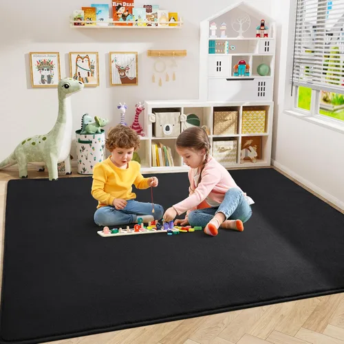 Miniatura 6 de Amearea Alfombras Modernas de Área para Dormitorio, Sala de Estar, 4x6 Pies Alfombra Negra de Espuma Viscoelástica Engrosada, Alfombras Mullidas