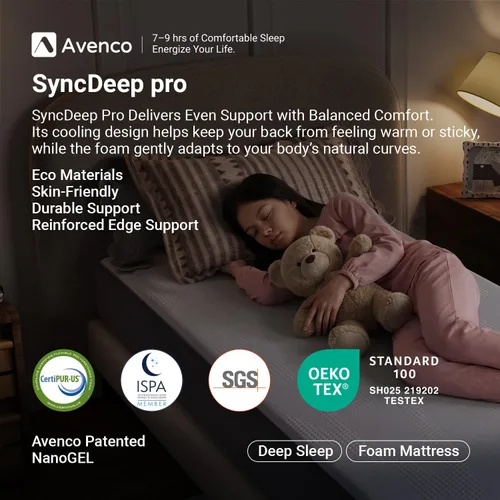 Miniatura 2 de Avenco Colchón individual de 8 pulgadas con espuma de celda abierta para una comodidad transpirable, colchones de espuma viscoelástica de gel