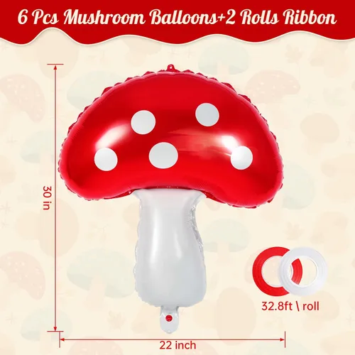 Miniatura 3 de 6 globos con forma de hongo, globos de Mylar de 31 pulgadas, bonitos globos de cumpleaños en forma de hongo para decoración de fiestas temáticas
