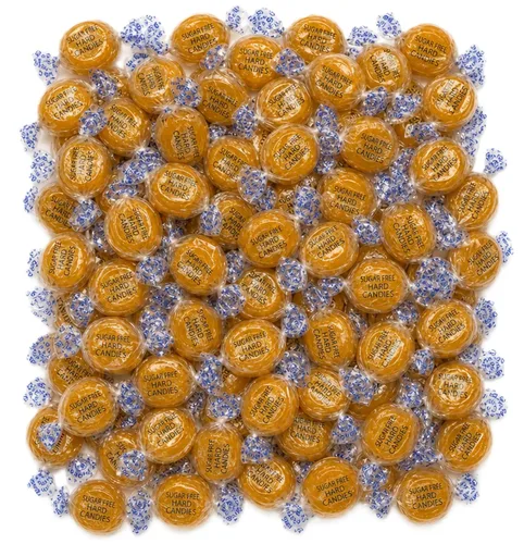 Caramelo duro de caramelo de mantequilla sin azúcar, bolsa a granel de 1 libra, discos de mantequilla dorados envueltos individualmente
