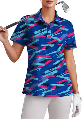 Miniatura 11 de PINSPARK Polo de golf de 4 botones para mujer, UPF 50+, secado rápido, atlético, camiseta de tenis con cuello, ajuste relajado