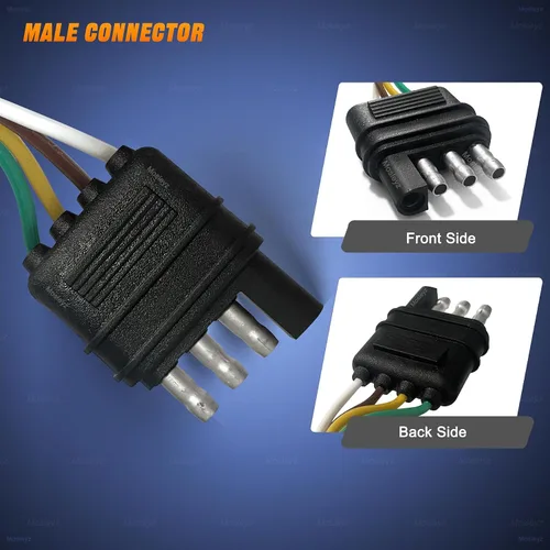 Miniatura 3 de Extensión de cable de remolque 4 vías 4 pines, enchufe de 4 cables 4 planos con enchufe macho y hembra 18 AWG 26 pulgadas, extensor de arnés