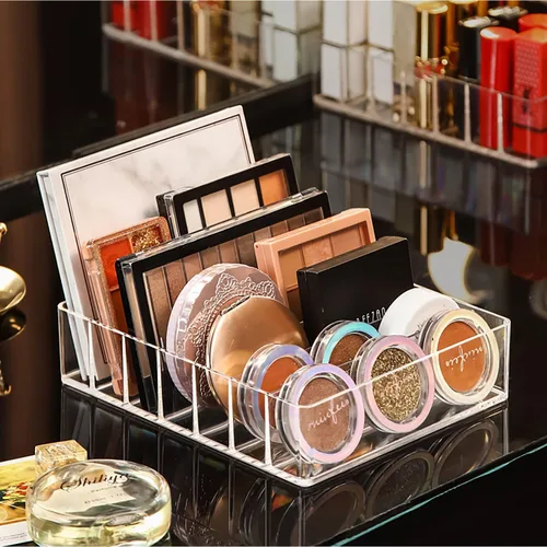 Miniatura 6 de JessLab Organizador de maquillaje para paleta de sombras de ojos y lápiz labial, 7 secciones de acrílico dividido, almacenamiento de cosméticos