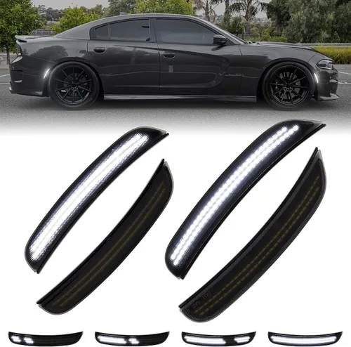 Miniatura 9 de luces LED blancas de señalización lateral para Dodge Charger 2015-2024, luces de parachoques delanteras y traseras con lente ahumada, faros Blanco