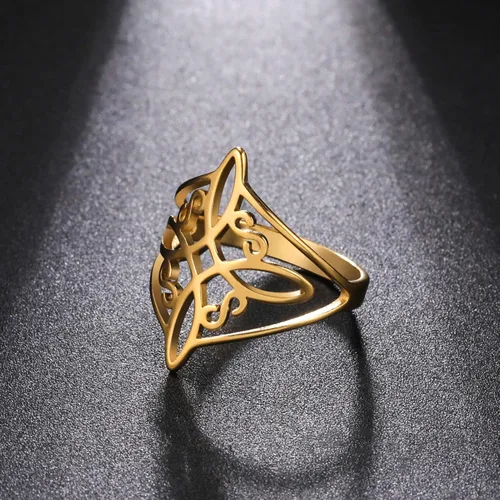 Miniatura 30 de TEAMER Anillo de nudo de brujas, amuleto celta de acero inoxidable, joyería vintage para mujer