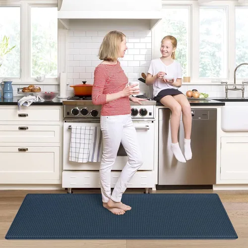 Miniatura 6 de Tapetes de cocina acolchados antifatiga, impermeable, acolchado de espuma viscoelástica para estar de pie, 17 x 59 pulgadas, color azul
