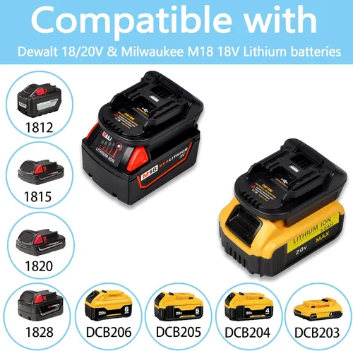 Miniatura 4 de Adaptador de batería DM18M compatible con Dewalt 18v-20v y para baterías de litio Milwaukee 18v M18, funciona compatible con herramientas eléctricas