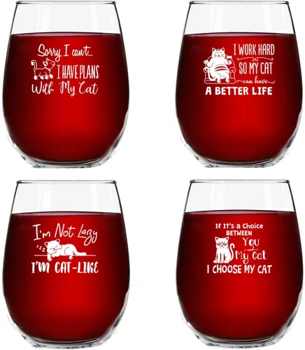 Juego de 4 copas de vino divertidas sin tallo, divertida idea de regalo para mujeres, dueños de mascotas y amantes del vino, vaso de 15 onzas con