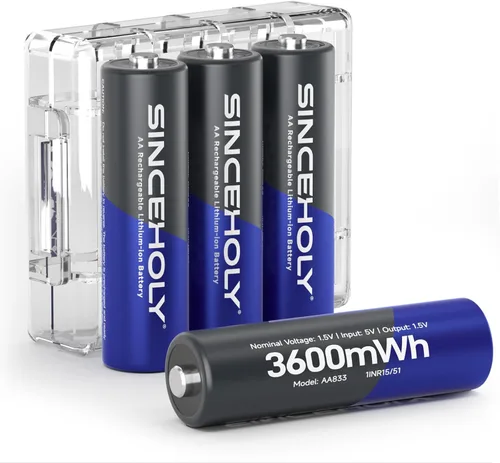 Miniatura 12 de SINCEHOLY Paquete de 8 baterías recargables AA de litio con cargador rápido, baterías dobles de 1.5 V 3000 mWh, más de 1600 tiempos de ciclo