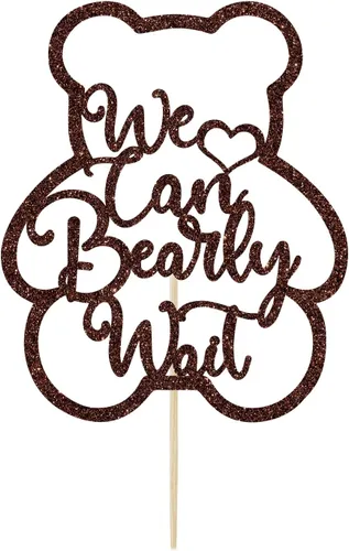 Miniatura 7 de Decoración para tartas de We Can Bearly Wait con purpurina marrón, Sweet Baby/Oh Baby, decoración de fiesta de revelación de género