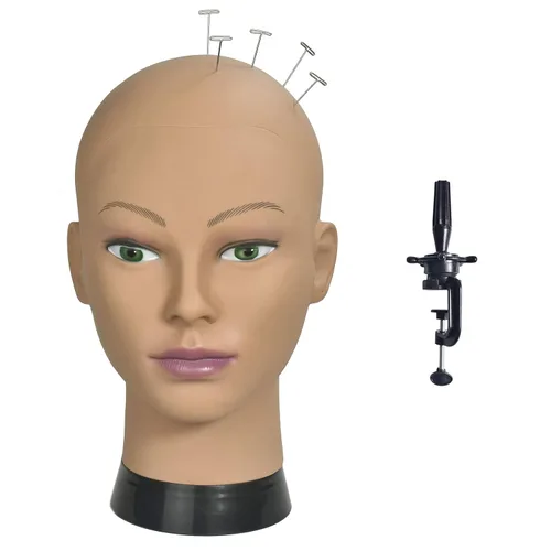 Ba Sha Cabeza de maniquí de cosmetología afro, cabeza de maniquí calva para hacer pelucas, sombrero, exhibición de gafas con abrazadera gratuita