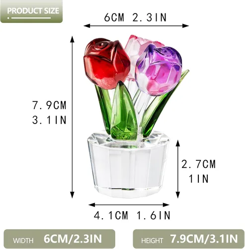Miniatura 3 de Figuras de ramo de rosas coloridas de cristal, color rojo, rosa, morado, flores, regalo para mujeres, bodas, fiestas, figuras coleccionables
