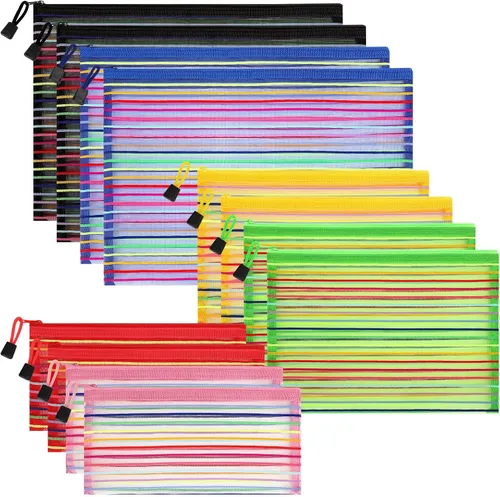 Miniatura 45 de 12 bolsas de malla de nailon con cremallera, bolsas de malla para cosméticos, bolsas de maquillaje, estuche de lápices, bolsas de viaje multiusos