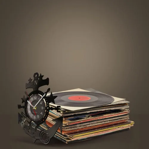 Miniatura 9 de Reloj de pared de disco de vinilo de 12 pulgadas, funciona con pilas, cuarzo silencioso, sin tictac, telescopio de anclaje de barco náutico, Sin luz