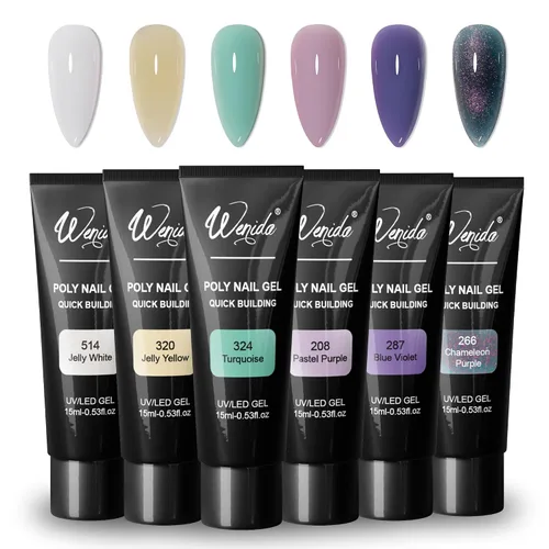 Kit de gel de extensión de uñas, 6 colores con purpurina, morado, perla, blanco, sirena, menta, gel para mejorar las uñas, para el hogar, bricolaje,