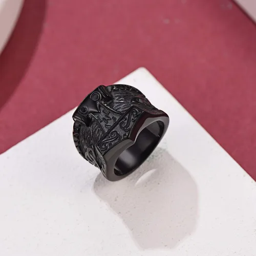 Miniatura 9 de FaithHeart Norse Viking Jewelry - Anillo de acero inoxidable de guerrero para hombre con diseño vikingo de cabeza de lobomartillo de Thor