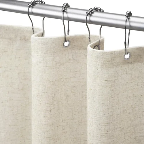 Miniatura 13 de Cortina de ducha de lino negro, cortinas de ducha de tela bohemia para baño, juego de forro de tela natural de algodón, 72 pulgadas de ancho x 72