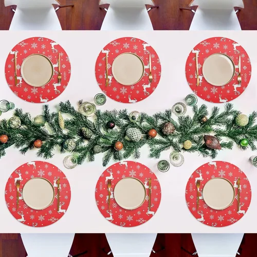 Miniatura 7 de White Reindeer Red Round Placemats, Non Slip Washable Placemats Dining Table for Kitchen Table one sizex4