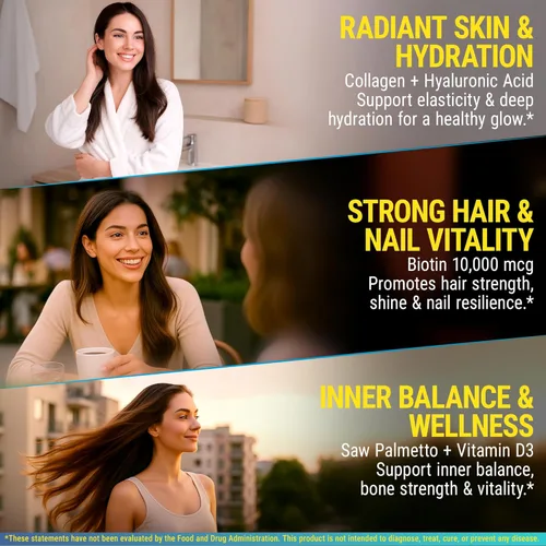 Miniatura 5 de Gomitas de biotina con colágeno y vitamina D3 Saw Palmetto y ácido hialurónico para el cabello, la piel y las uñas, suplemento para el crecimiento