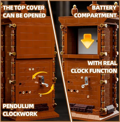 Miniatura 5 de HJPLPXH Juego de bloques de construcción de reloj de péndulo retro, un juguete con función de reloj real y péndulo mecánico vinculado, el mejor