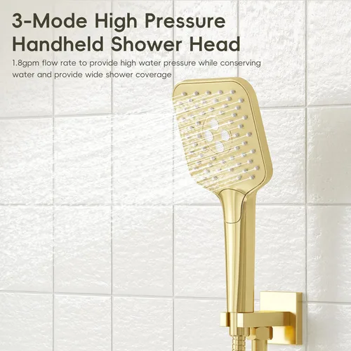 Miniatura 4 de Gabrylly Sistema de ducha dorado, juego de grifo de ducha montado en la pared para baño con cabezal de ducha de lluvia de alta presión de 10 Oro
