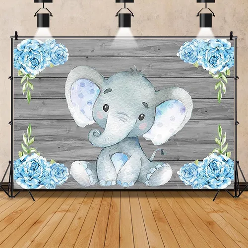 Miniatura 6 de AOFOTO - Fondo decorativo para baby shower, de vinilo, elefante azul