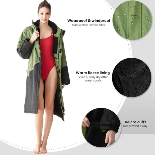 Miniatura 2 de Parka de natación impermeable cálida para hombres y mujeres, bata cambiadora con capucha de gran tamaño, poncho de invierno de felpa para deportes