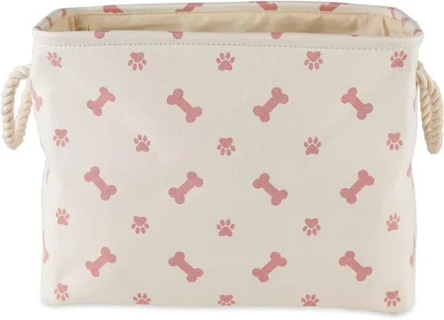 Miniatura 2 de Bone Dry - Colección de almacenamiento para mascotas con diseño de huella de pata y hueso, rectángulo pequeño, 14x8x9 pulgadas, color rosa 2-Rosa