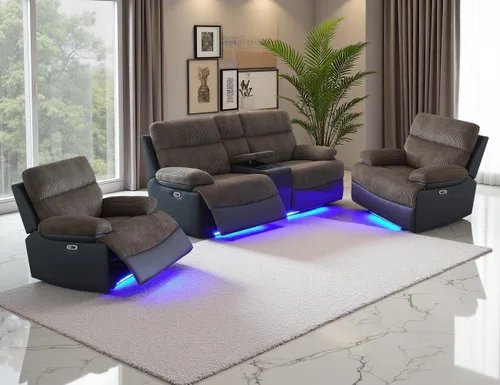 Miniatura 33 de Juego de Sofá Reclinable Eléctrico, Juego de Sofá y Sillón Reclinable de Cuero Negro, Juegos de Muebles de Sala de Estar, Sofá de Dos Plazas