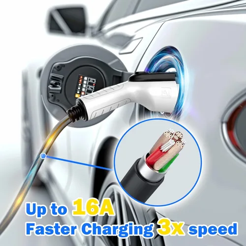 Miniatura 4 de Cargador EV Nivel 1 Nivel 2 16 Amp 110-240 V, Cable de 17 pies, Cargador Eléctrico Portátil para Vehículos con NEMA5-15P y Enchufe 6-20 Compatible