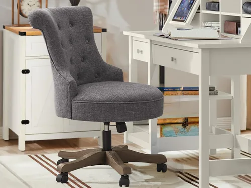 Miniatura 5 de HUIMO Silla de oficina en casa, silla de escritorio tapizada sin brazos con ruedas, altura ajustable, silla de escritorio para computadora con patas