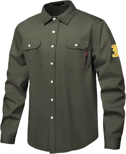 Miniatura 11 de Camisas FR para hombre, 7 onzas, de alta visibilidad, resistentes al fuego, CAT2, camisa de soldadura CAT2, 100% algodón, de alta visibilidad