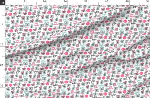 Miniatura 2 de Spoonflower Tela - Cámara de fotografía retro con diseño de tipografía de sonrisa, impresión de amor en tela de mezclilla, cuarto de gorro, ropa