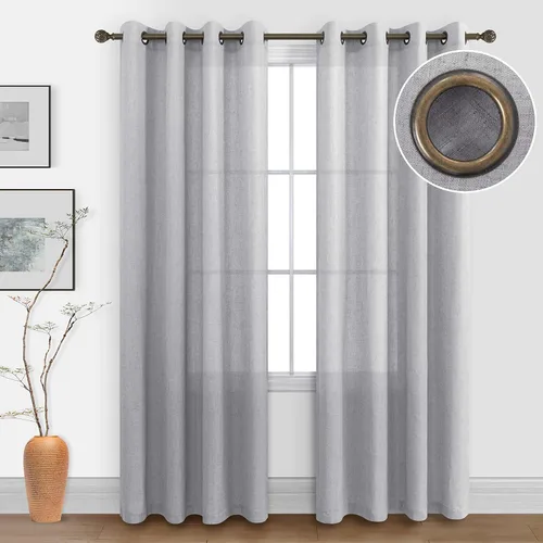 Miniatura 27 de KOUFALL Cortinas de lino azul piedra para dormitorio, 2 paneles de cortinas semitransparentes azul empolvado con ojales de bronce para sala