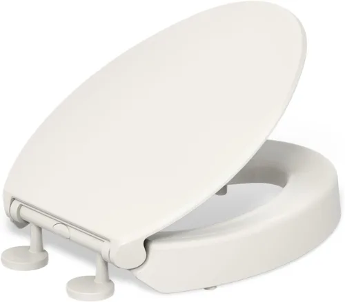 Miniatura 18 de KOHLER 25876-0 Hyten Asiento de inodoro redondo de cierre suave elevado de 3 pulgadas de altura, asiento contorneado con parachoques apretados