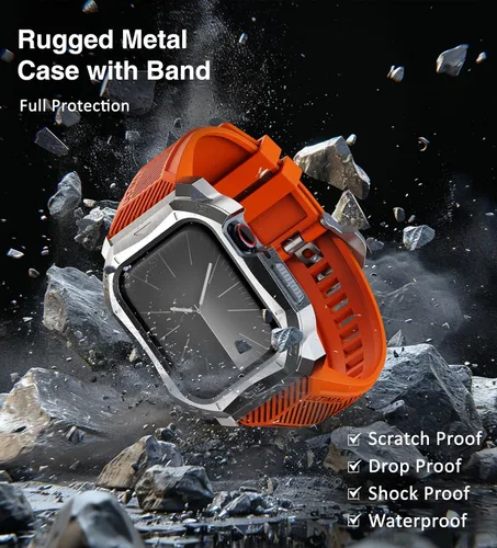 Miniatura 3 de ULTIMAL Compatible con Apple Watch de 1.929 in/1.772 in/1.732 in, correa deportiva resistente con carcasa de acero inoxidable resistente, correa