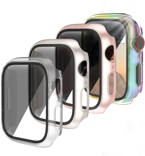 4 fundas rígidas de policarbonato compatibles con Apple Watch Series 7/8/9 de 1.614 pulgadas con protector de pantalla de cristal, protector Oro