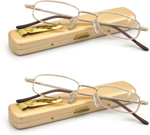 Gafas de lectura de metal portátiles ligeras con estuche de bolsillo para hombres y mujeres