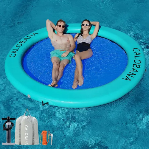 Miniatura 14 de CALOBANA Anillo Flotante Redondo Inflable Hamaca de Agua Flotadores de Río de Alta Resistencia Flotadores de Lago para Adultos Plataforma de Isla