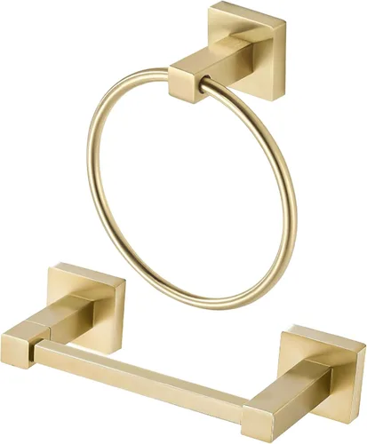 BigBig Home Toallero de papel higiénico dorado, soporte para toallas de mano dorado cepillado, accesorios de baño, montaje en pared, soporte de