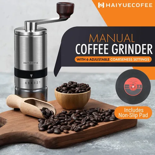Miniatura 2 de Molinillo de café manual con 6 ajustes de grosor ajustables, molinillo de café con manivela de mano con rebabas de cerámica para granos de expreso
