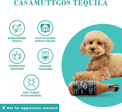 Miniatura 3 de Haute Diggity Casamuttgos Tequila, Juguetes de felpa para perros de diseñador con silbato interactivo, enriquecimiento estimulante para mascotas