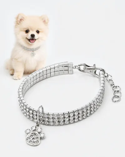 Miniatura 9 de Collar para mascotas con diamantes de imitación, collar de 3 filas de diamantes de cristal brillantes para perro, collar de boda con diamantes