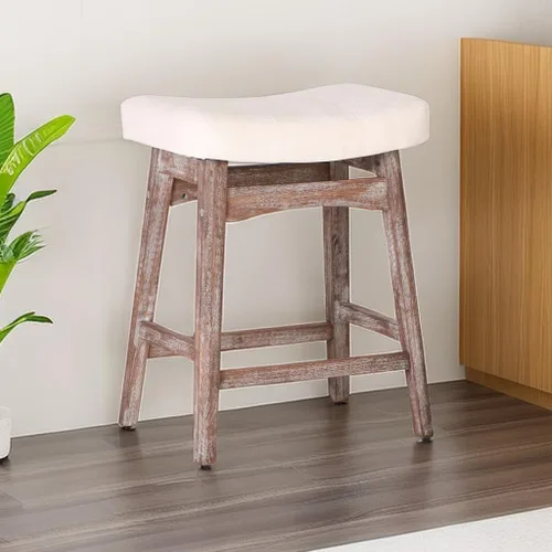 Miniatura 18 de Taburete de bar gris de madera maciza para encimera de cocina, taburete de bar con asiento de cuero sintético, taburete tapizado para isla de 34 a